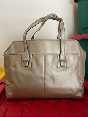 Coach Metallic Taupe Leather Tote Bag